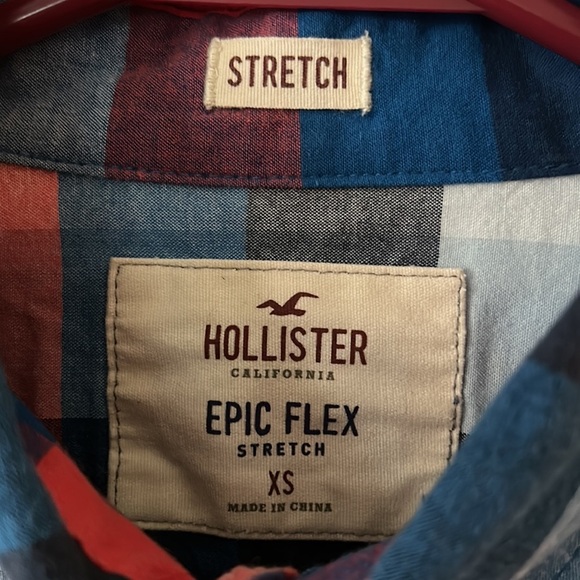 Hollister men’s size XS epic flex, stretch red blue & white plaid shirt - Picture 2 of 5
